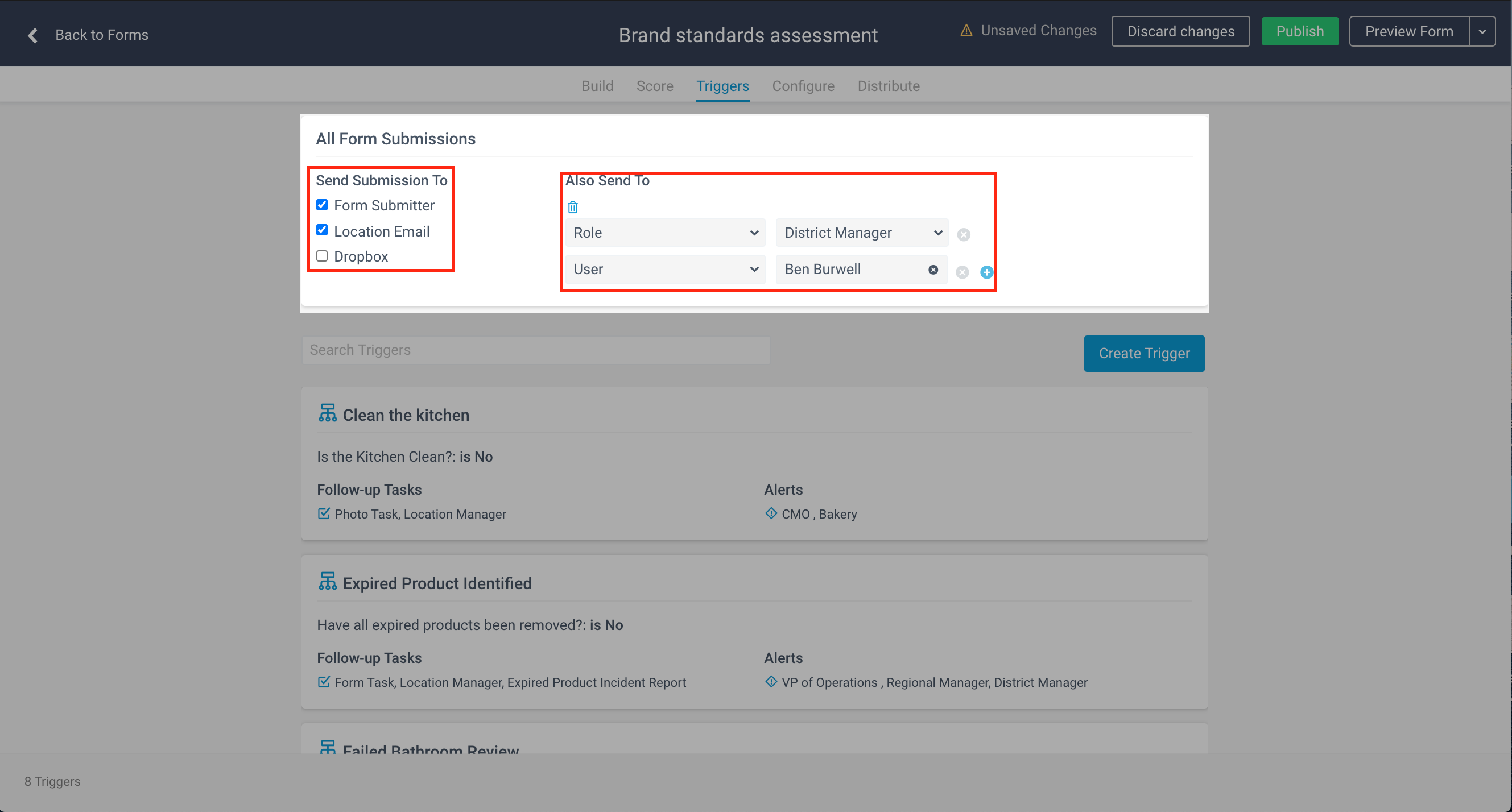 Triggers routing options