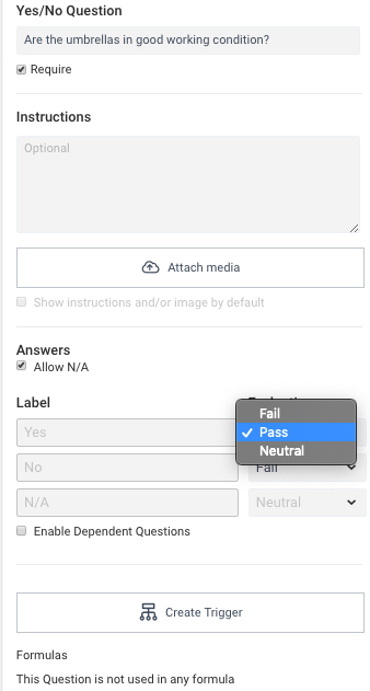 Pass/Fail configuration
