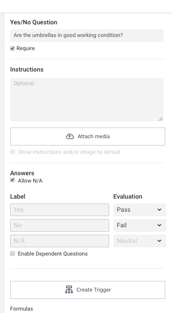 Yes/No question setup