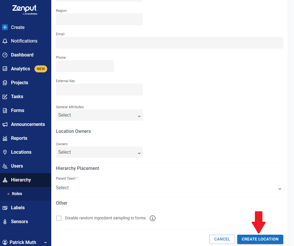 Create Location Button