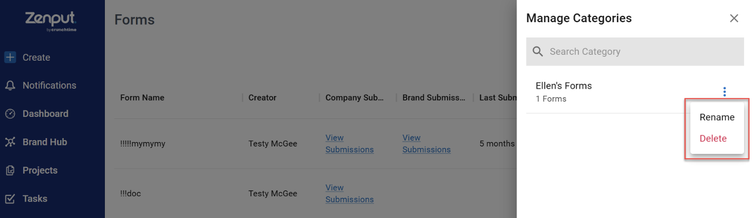 Delete category option