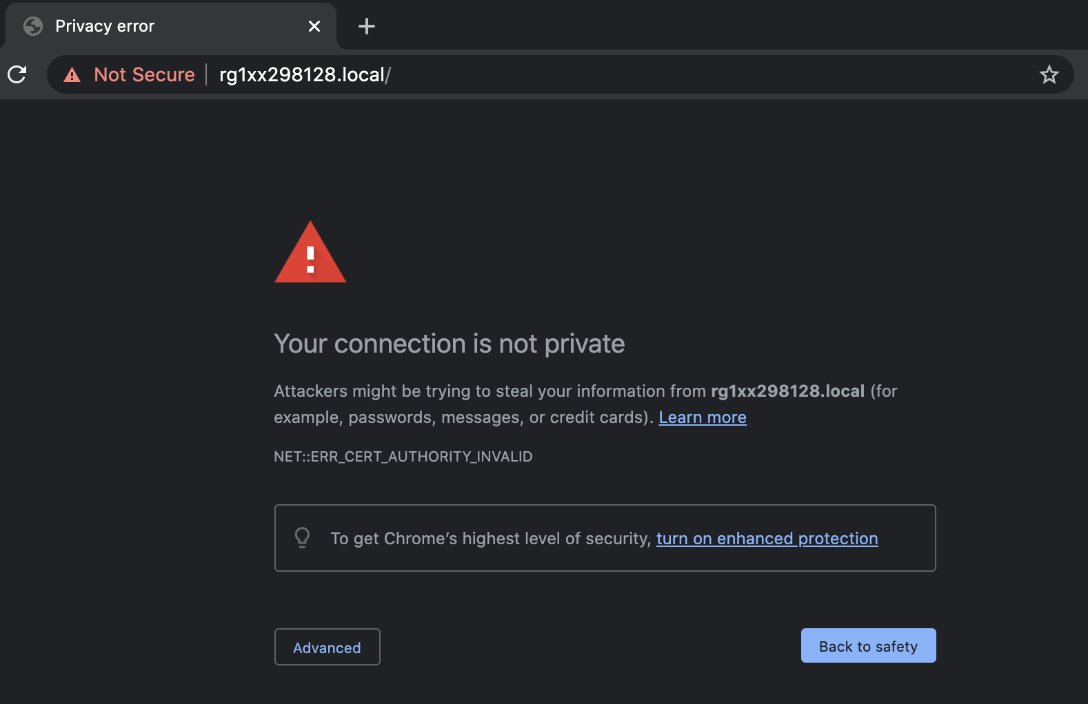 Certificate warning