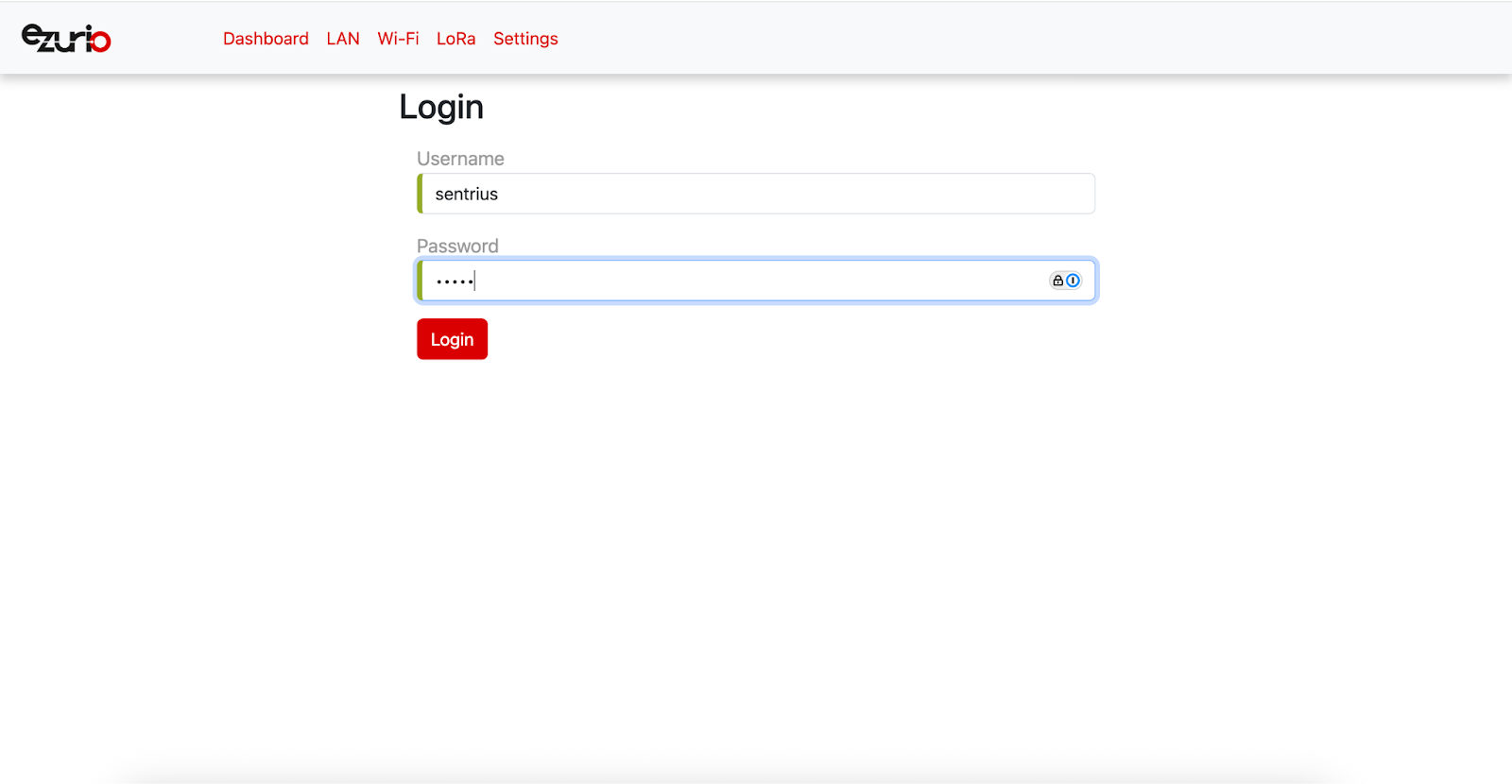 Login screen