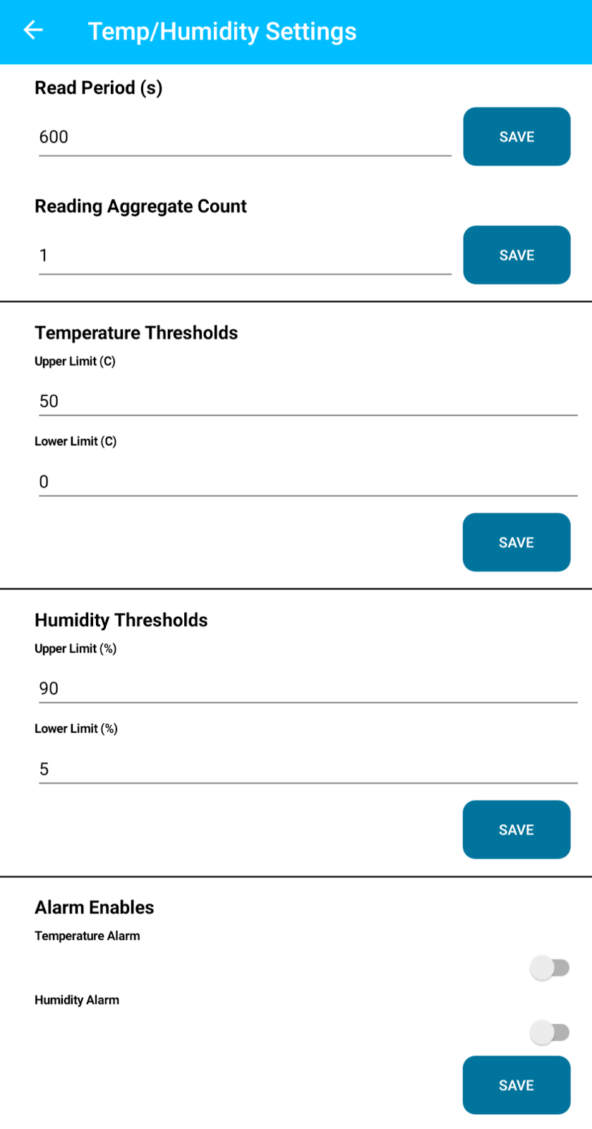 Temperature settings