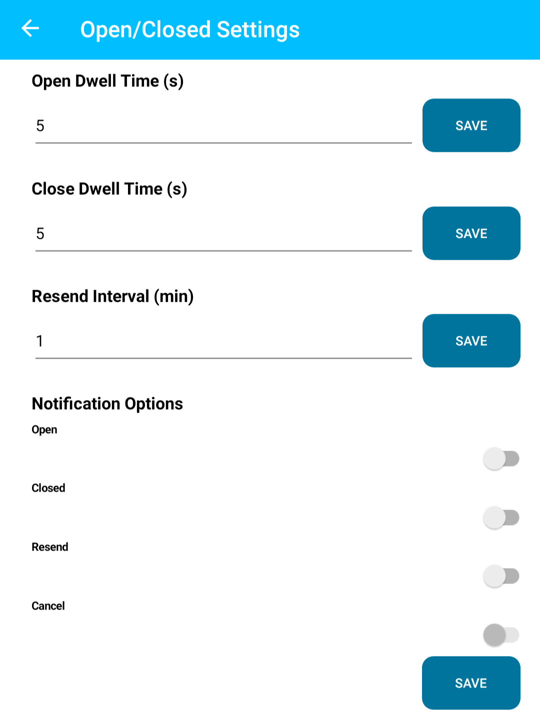 Open/Closed settings
