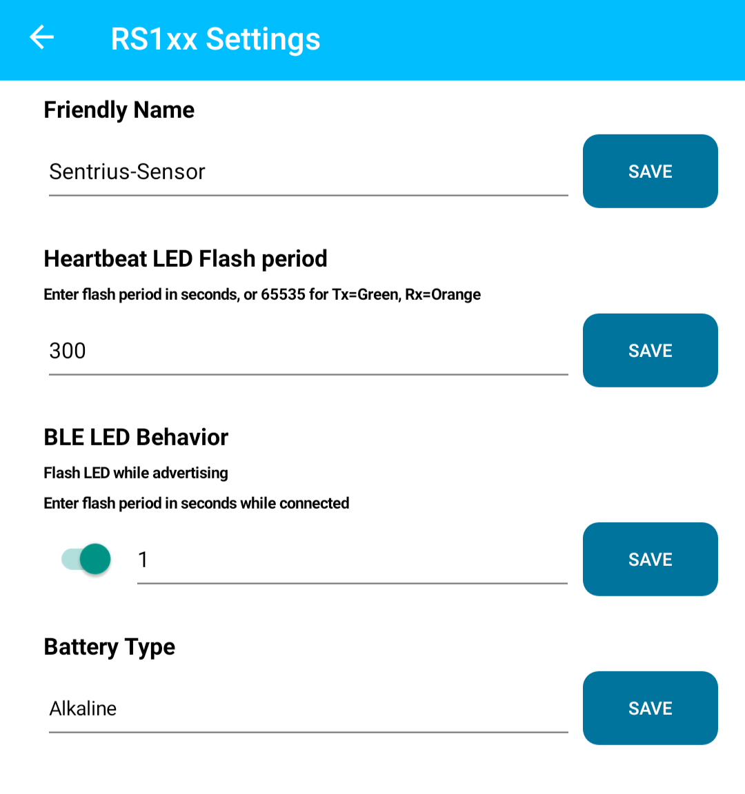 Device settings screen