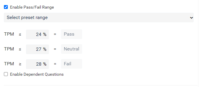 Oil Quality TPM Range Settings