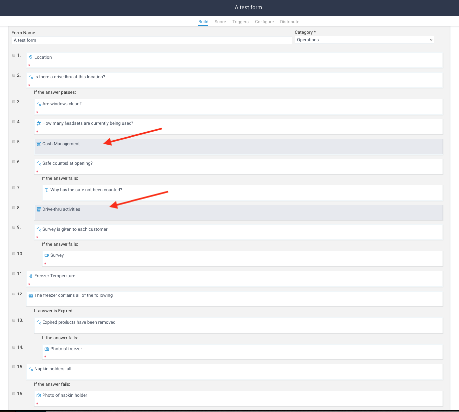 Drag sections into subsection