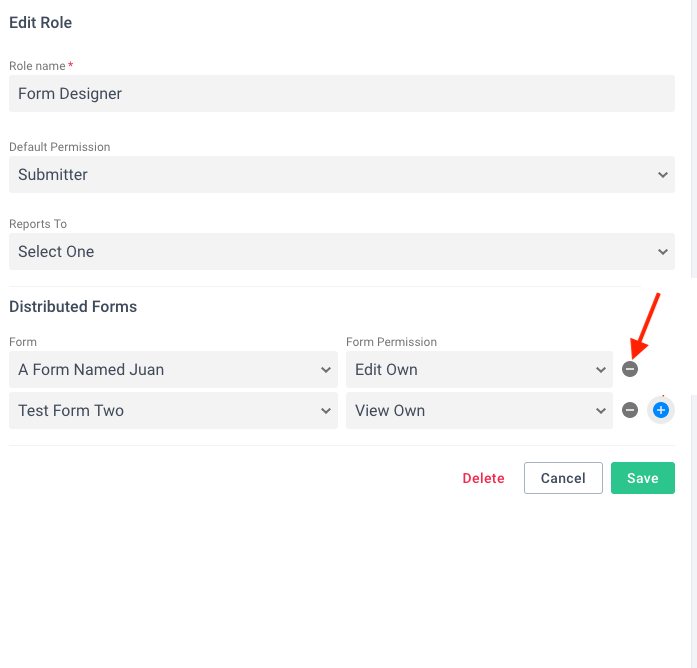Delete form from role