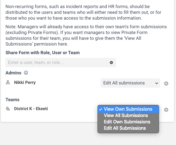 Permission dropdown