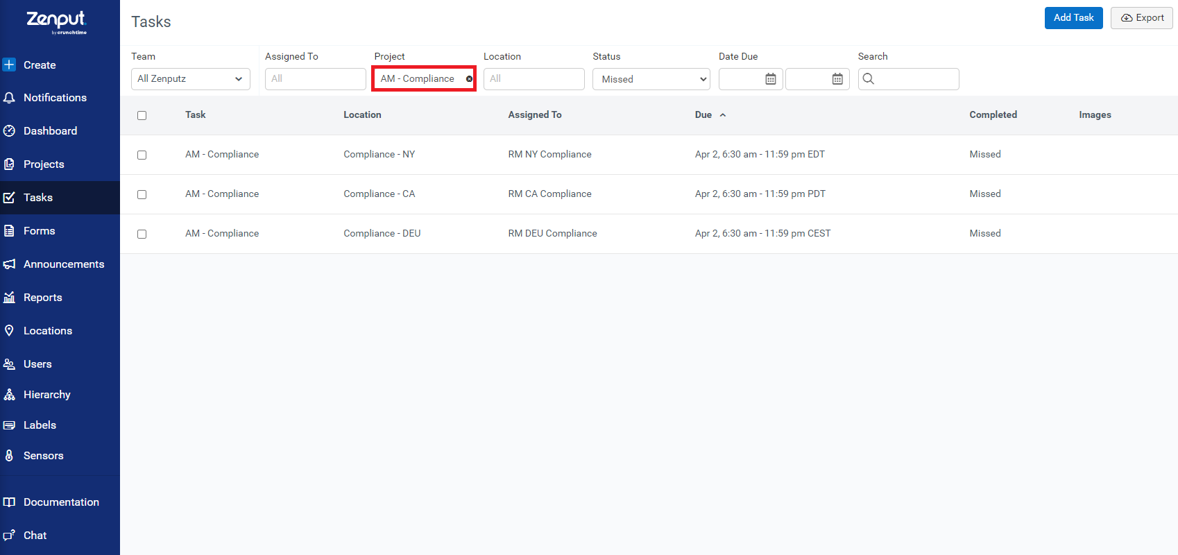 Tasks view