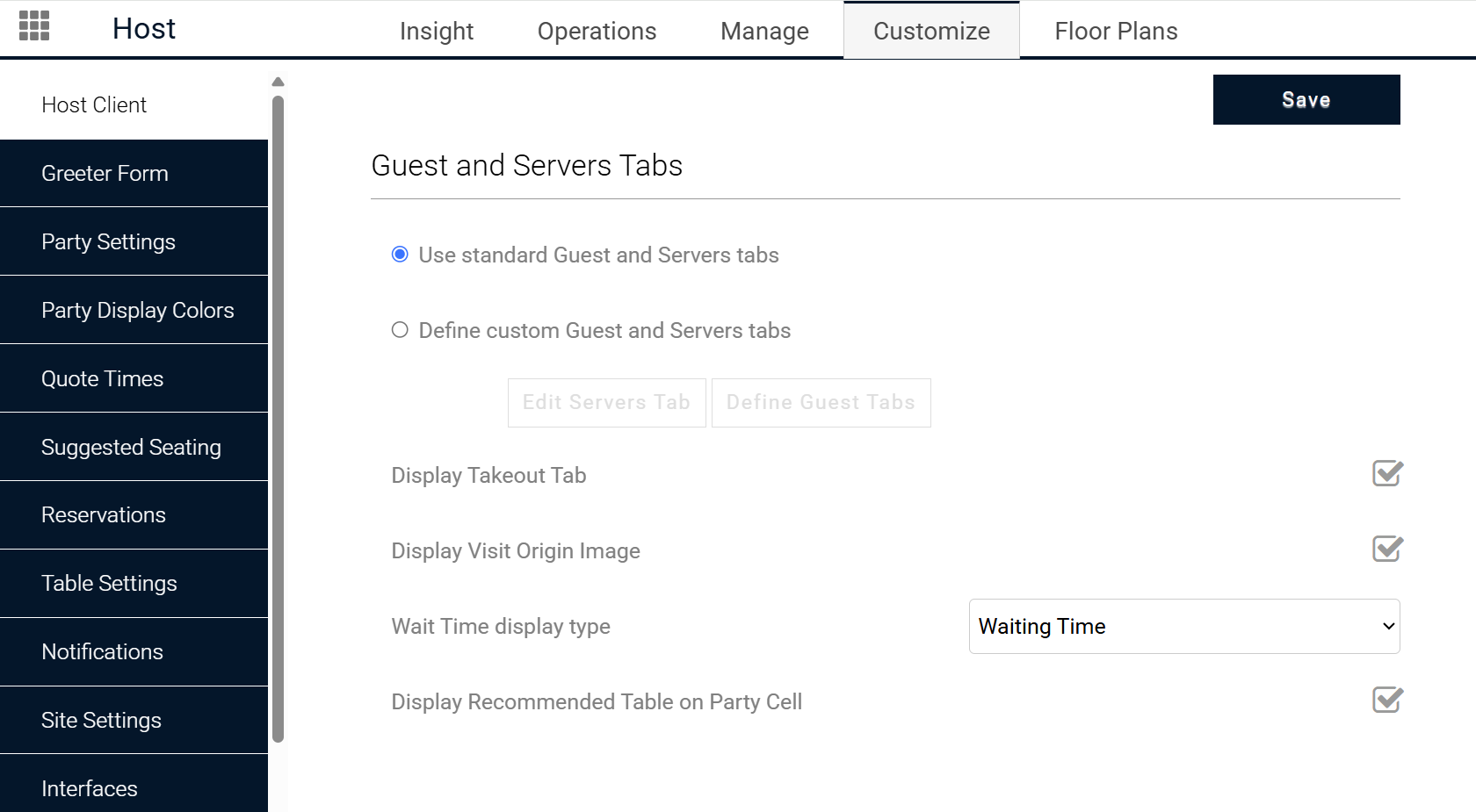 Check box for Display Recommended Table on Party Cell feature