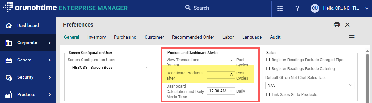 Enterprise Manager Preferences screen on the General tab showing how many cycles before a deactivation occurs.PNG
