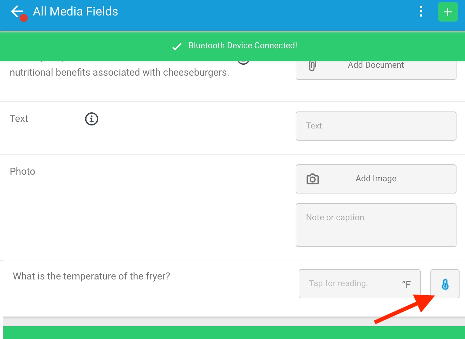 Temperature field in the Ops Execution mobile app