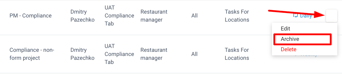 Archiving a recurring project