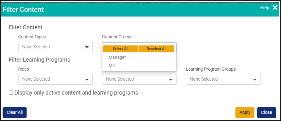Content Groups filter